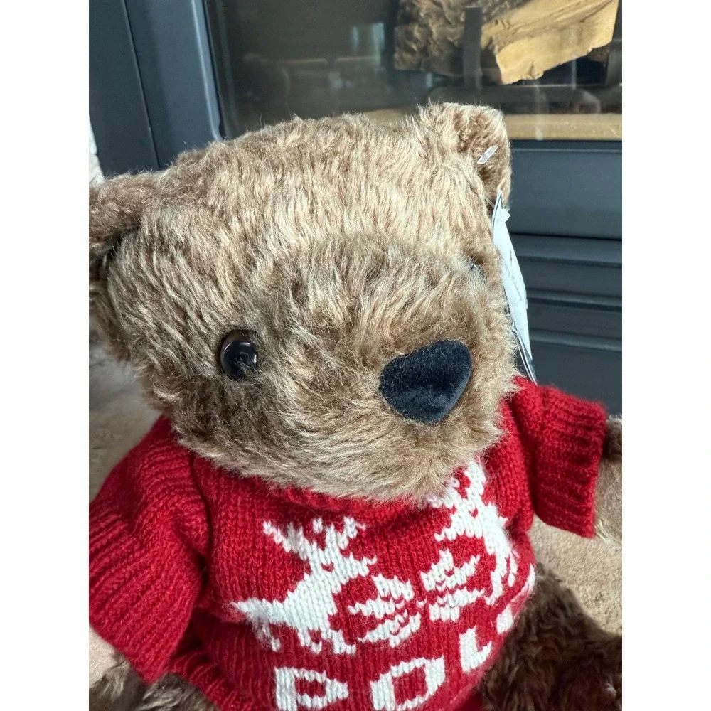 Vintage Ralph Lauren Holiday Plush Bear Red Sweater Reindeer Snowflake Rare Sled